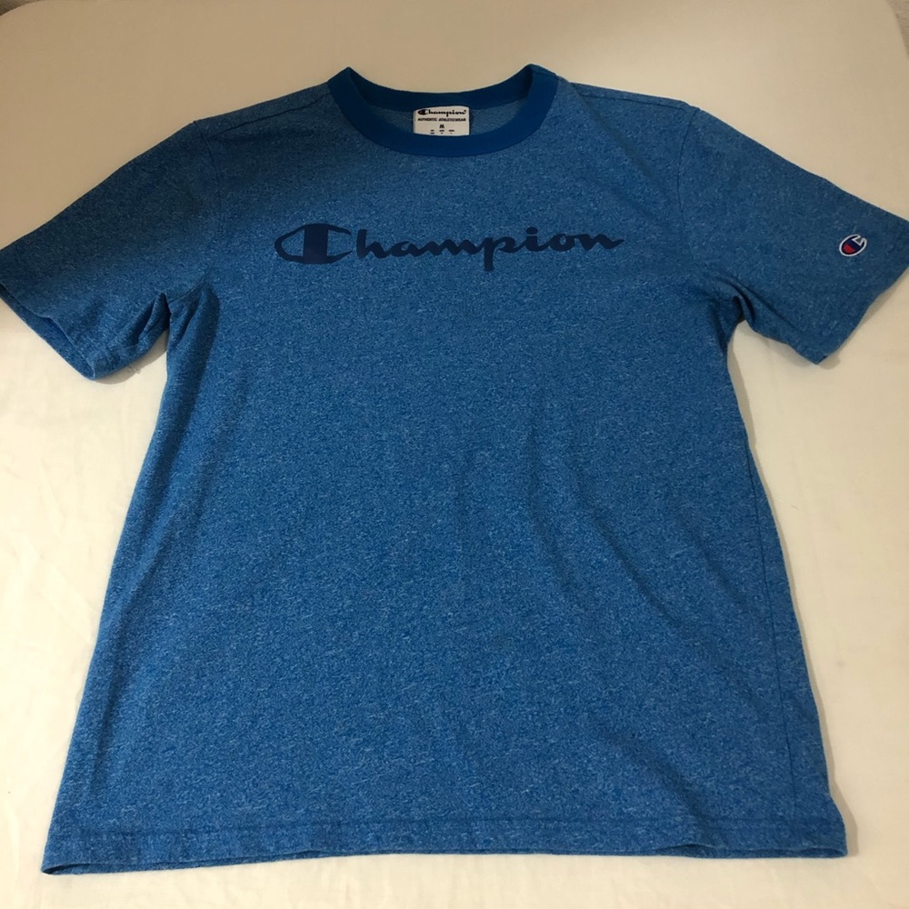 Preowned Champion script logo athletic t-shirt Men’s Medium blue heather